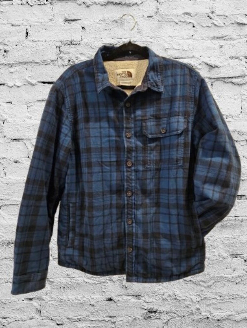 The North Face Sherpa Lined Flannel Shacket Jacket Men's Medium Blue Plaid